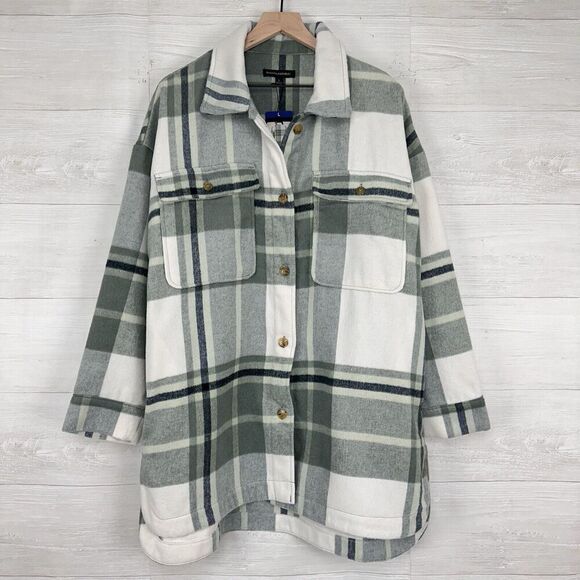 NWT Banana Republic Shirt Jacket Women L Green Plaid Flannel Shacket Oversized - Picture 15 of 16